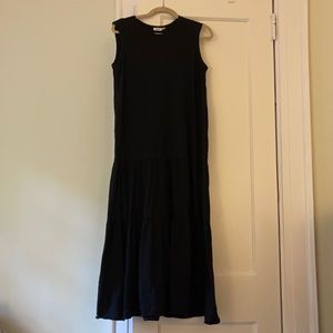 Wilt Black Tiered Maxi Dress in Slub Cotton